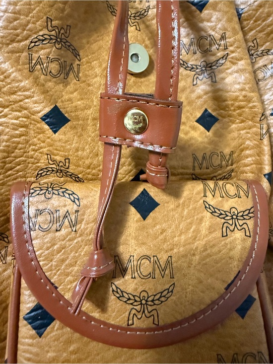 MCM Cognac Visetos Logo Drawstring Backpack with Black Logo Accents main image 3